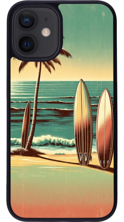 Coque iPhone 12 mini - Silicone rigide noir Surf Paradise