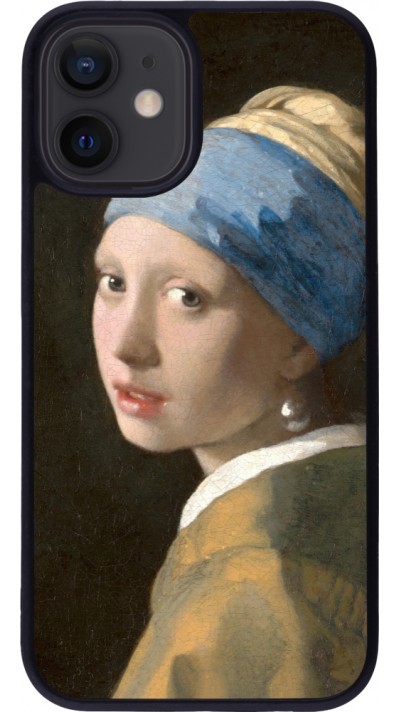 Coque iPhone 12 mini - Silicone rigide noir Tableau art - La Jeune fille à la perle - Johannes Vermeer