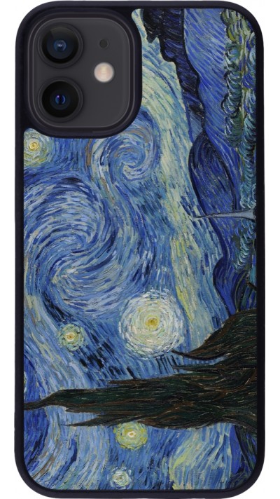 Coque iPhone 12 mini - Silicone rigide noir Tableau art - La Nuit étoilée - Van Gogh