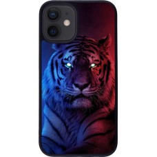 Coque iPhone 12 mini - Silicone rigide noir Tiger Blue Red