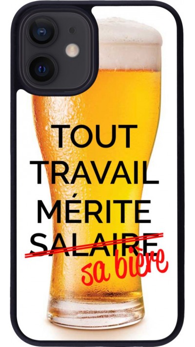 Coque iPhone 12 mini - Silicone rigide noir Tout travail mérite sa bière