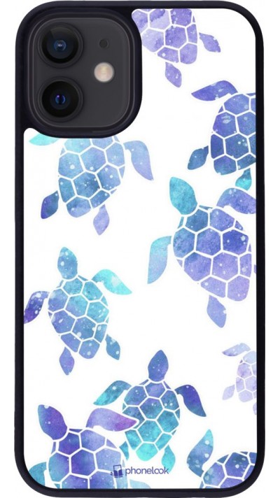 Coque iPhone 12 mini - Silicone rigide noir Turtles pattern watercolor