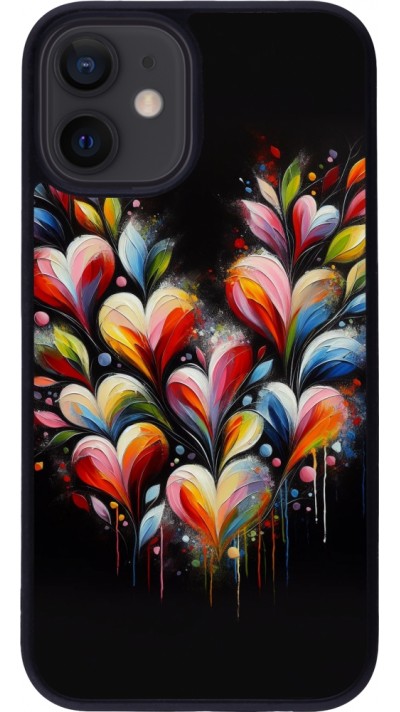 Coque iPhone 12 mini - Silicone rigide noir Valentine 2024 Coeur Noir Abstrait