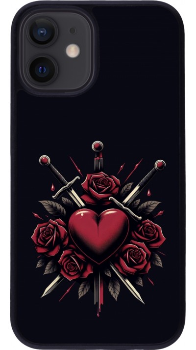 Coque iPhone 12 mini - Silicone rigide noir Valentine 2024 gothic love