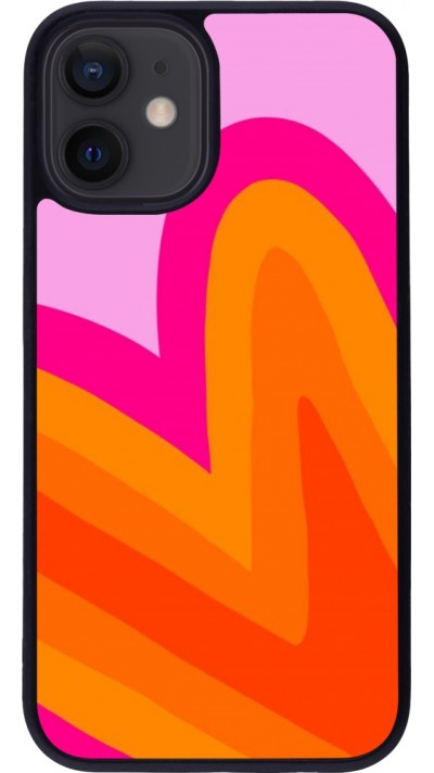 Coque iPhone 12 mini - Silicone rigide noir Valentine 2024 heart gradient