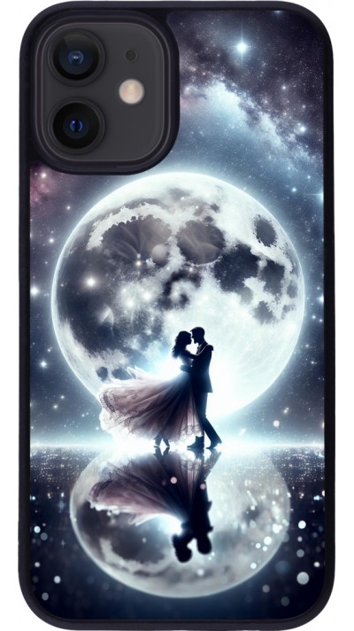 Coque iPhone 12 mini - Silicone rigide noir Valentine 2024 Love under the moon