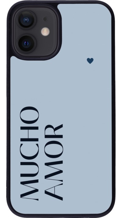 Coque iPhone 12 mini - Silicone rigide noir Valentine 2024 mucho amor azul