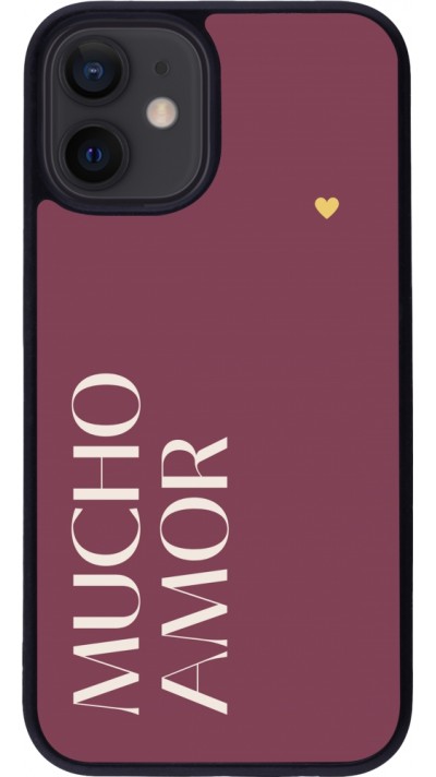 Coque iPhone 12 mini - Silicone rigide noir Valentine 2024 mucho amor rosado