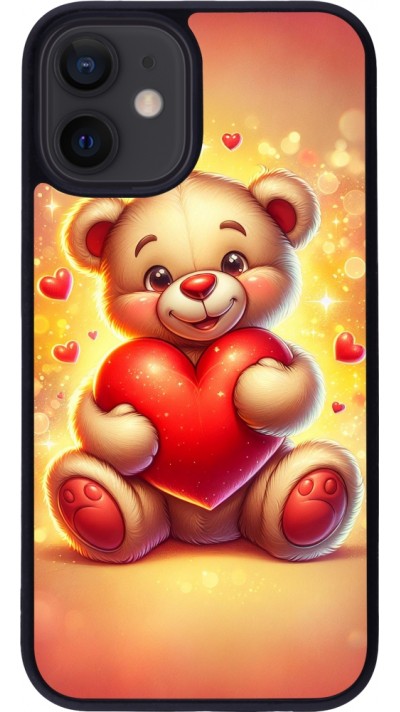 Coque iPhone 12 mini - Silicone rigide noir Valentine 2024 Teddy love