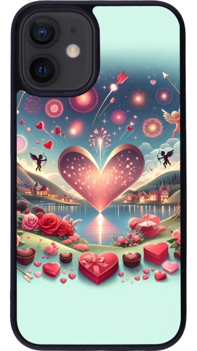 Coque iPhone 12 mini - Silicone rigide noir Valentine 2025 Chic
