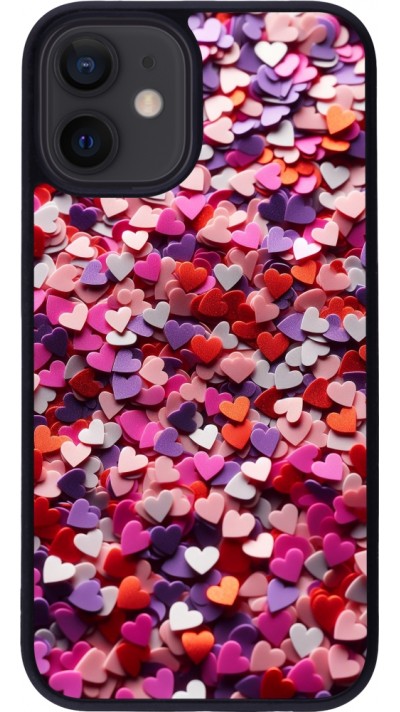 Coque iPhone 12 mini - Silicone rigide noir Valentine 2025 Confetti