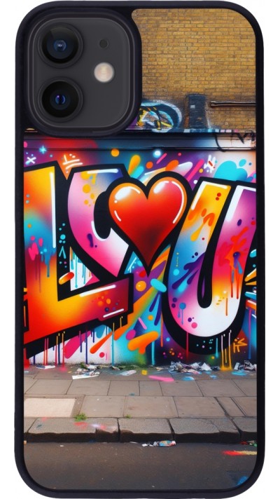 Coque iPhone 12 mini - Silicone rigide noir Valentine 2025 Love U Tag