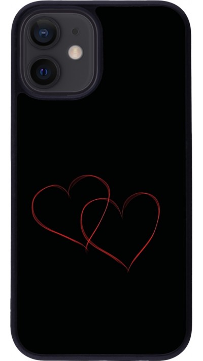 Coque iPhone 12 mini - Silicone rigide noir Valentine 2023 attached heart