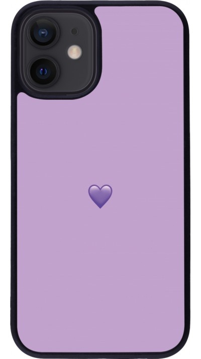 Coque iPhone 12 mini - Silicone rigide noir Valentine 2023 purpule single heart