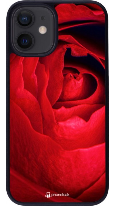 Coque iPhone 12 mini - Silicone rigide noir Valentine 2022 Rose
