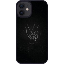 Coque iPhone 12 mini - Silicone rigide noir Valentine 2023 hands forever