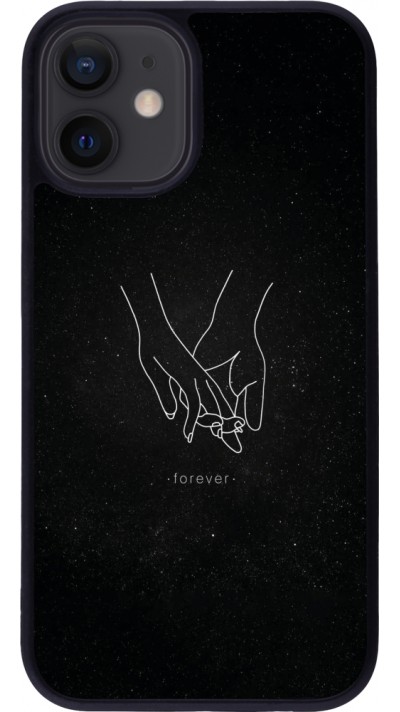 Coque iPhone 12 mini - Silicone rigide noir Valentine 2023 hands forever