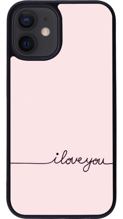 Coque iPhone 12 mini - Silicone rigide noir Valentine 2023 i love you writing
