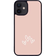 Coque iPhone 12 mini - Silicone rigide noir Valentine 2023 three minimalist hearts
