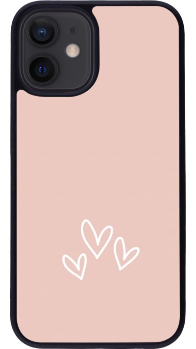 Coque iPhone 12 mini - Silicone rigide noir Valentine 2023 three minimalist hearts