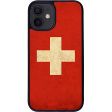 Coque iPhone 12 mini - Silicone rigide noir Vintage Flag SWISS