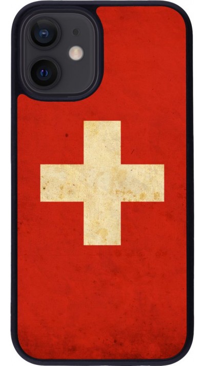 Coque iPhone 12 mini - Silicone rigide noir Vintage Flag SWISS
