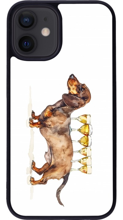 Coque iPhone 12 mini - Silicone rigide noir Wine Teckel