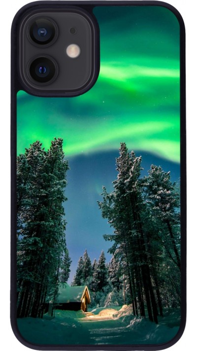 Coque iPhone 12 mini - Silicone rigide noir Winter 22 Northern Lights