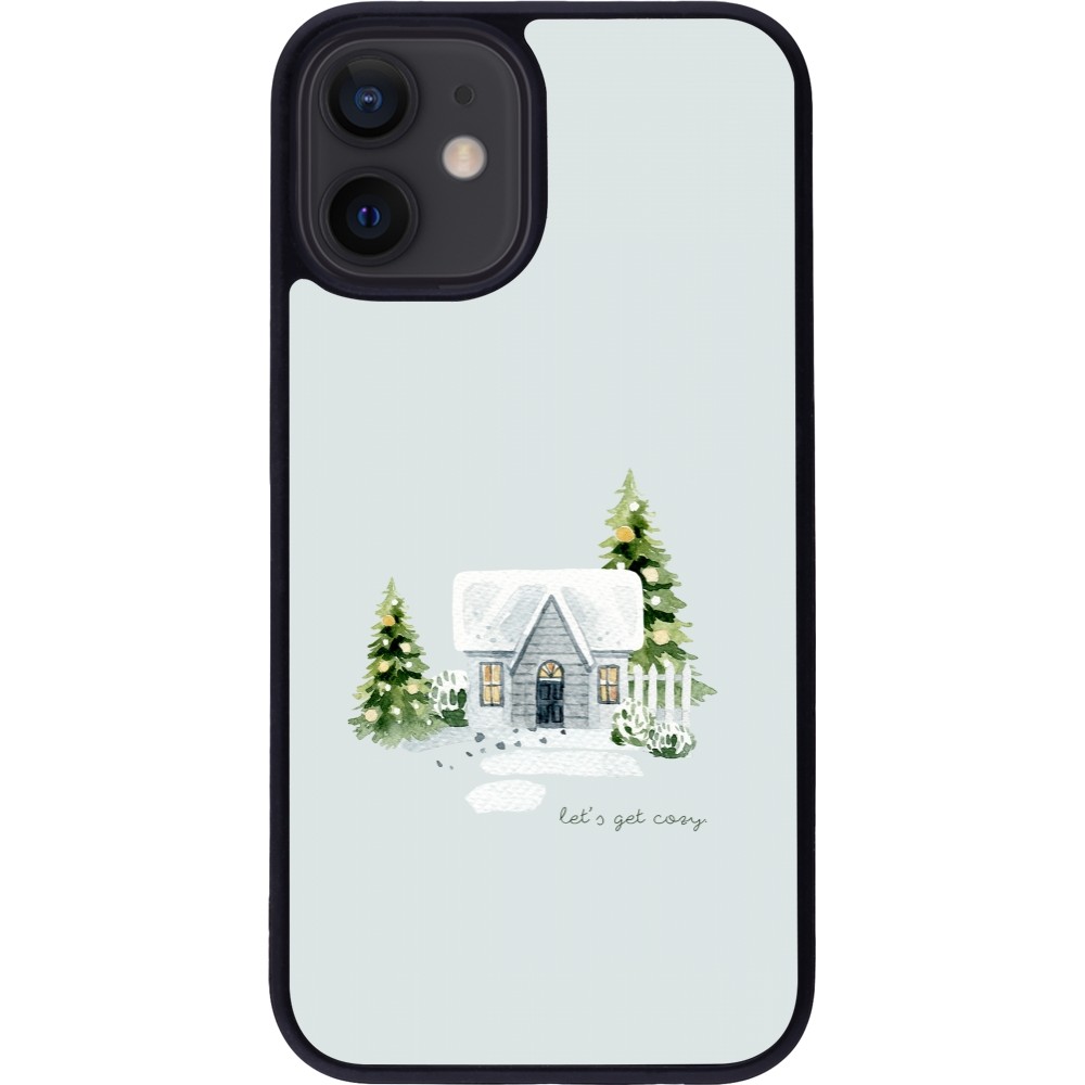 Coque iPhone 12 mini - Silicone rigide noir Winter 25 Cosy House
