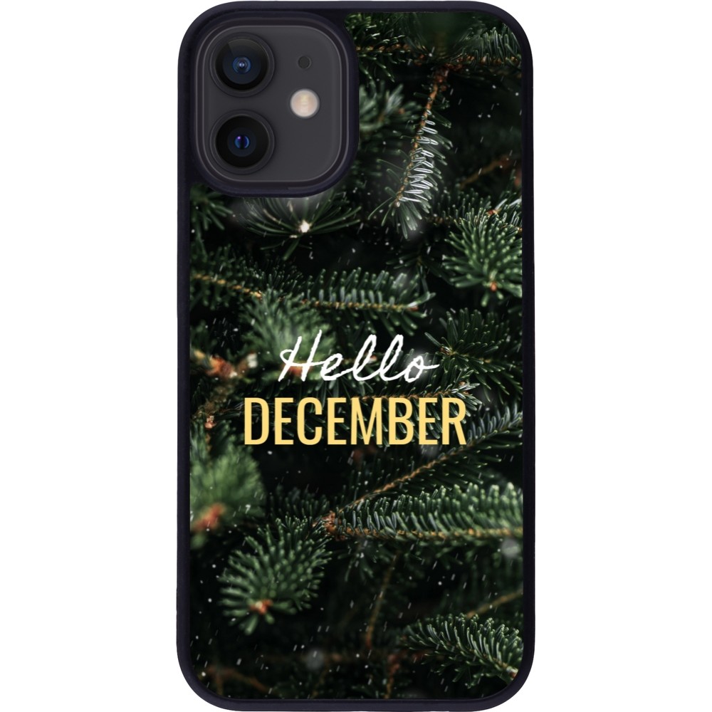 Coque iPhone 12 mini - Silicone rigide noir Winter 25 Winter hello december