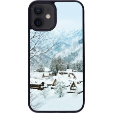 Coque iPhone 12 mini - Silicone rigide noir Winter 25 Winter snowy landscape