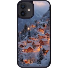Coque iPhone 12 mini - Silicone rigide noir Winter 25 Winter snowy village