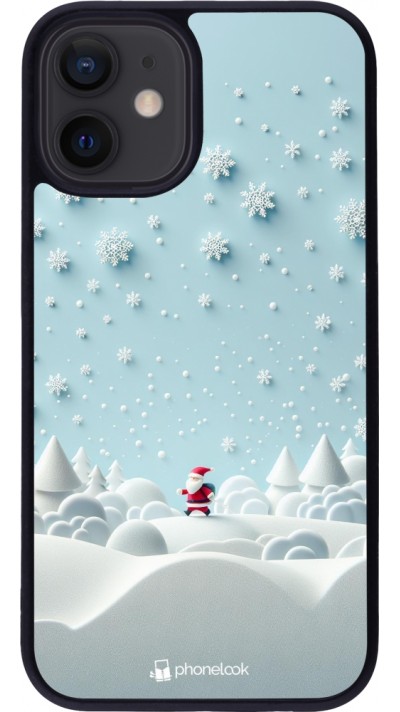 Coque iPhone 12 mini - Silicone rigide noir Noël 2023 Petit Père Flocon