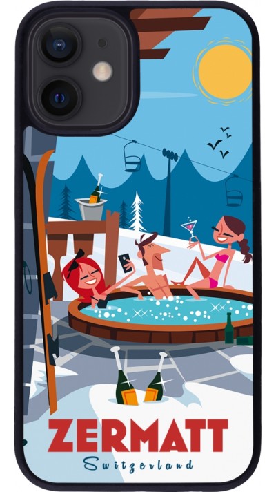 Coque iPhone 12 mini - Silicone rigide noir Zermatt Mountain Jacuzzi