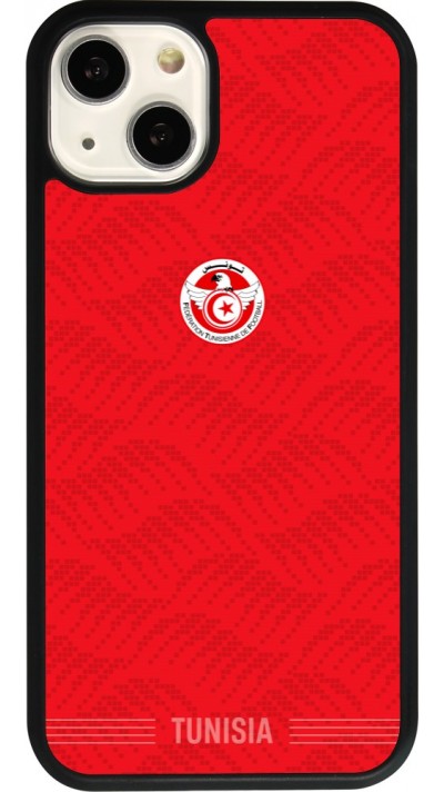 Coque iPhone 13 - Silicone rigide noir Maillot de football Tunisie 2026 personnalisable