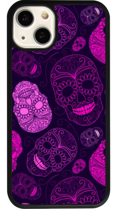 iPhone 13 Case Hülle - Silikon schwarz Halloween 2023 pink skulls