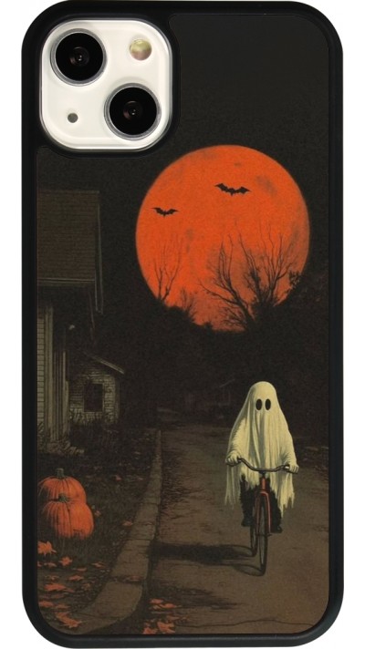 iPhone 13 Case Hülle - Silikon schwarz Halloween 2025 Ghost on a bicycle