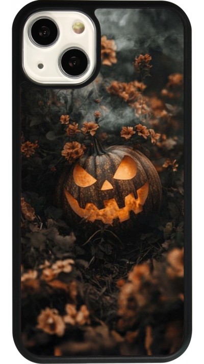 iPhone 13 Case Hülle - Silikon schwarz Halloween 2025 Pumpkin with flowers