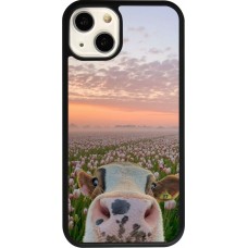 Coque iPhone 13 - Silicone rigide noir Cow with tulips Spring 2026