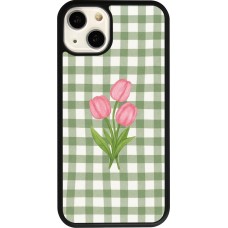 Coque iPhone 13 - Silicone rigide noir Green vichy tulips Spring 2026