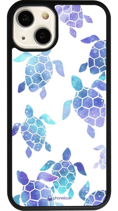 Coque iPhone 13 - Silicone rigide noir Turtles pattern watercolor