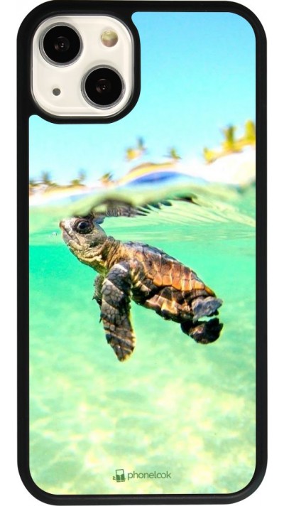 Coque iPhone 13 - Silicone rigide noir Turtle Underwater