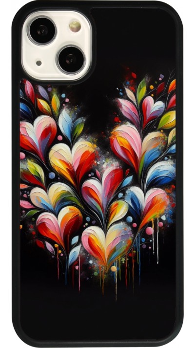 Coque iPhone 13 - Silicone rigide noir Valentine 2024 Coeur Noir Abstrait