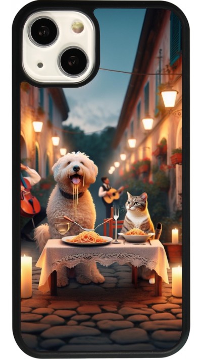 Coque iPhone 13 - Silicone rigide noir Valentine 2024 Dog & Cat Candlelight