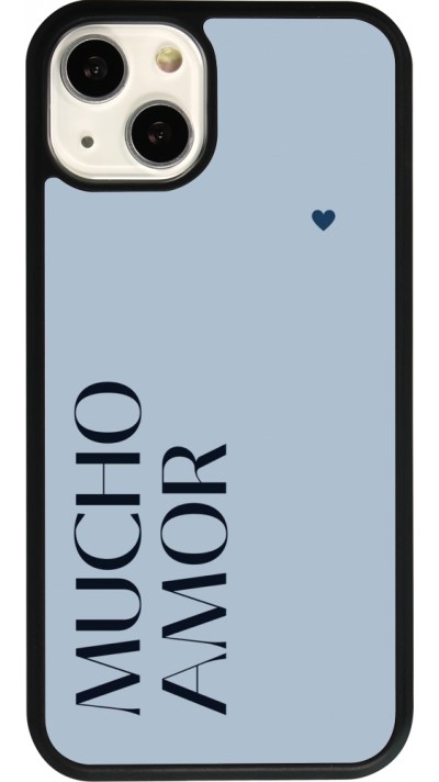 Coque iPhone 13 - Silicone rigide noir Valentine 2024 mucho amor azul