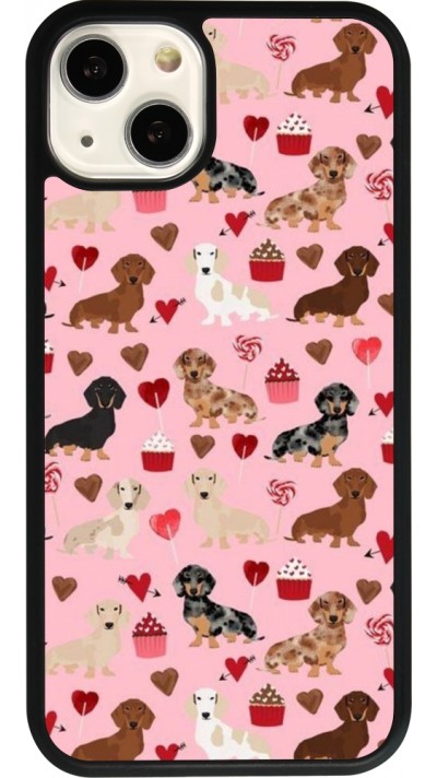 Coque iPhone 13 - Silicone rigide noir Valentine 2024 puppy love