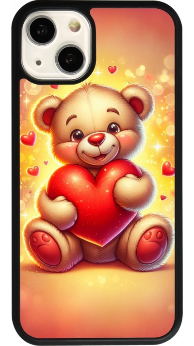 Coque iPhone 13 - Silicone rigide noir Valentine 2024 Teddy love