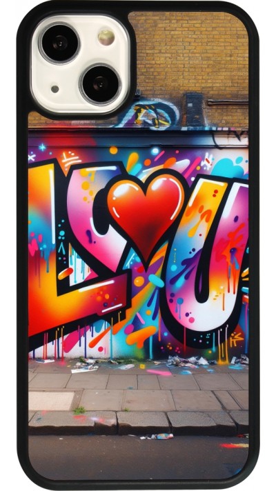 Coque iPhone 13 - Silicone rigide noir Valentine 2025 Love U Tag