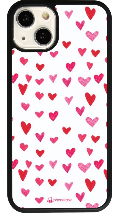 Coque iPhone 13 - Silicone rigide noir Valentine 2022 Many pink hearts
