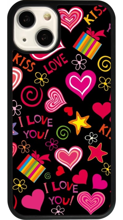 Coque iPhone 13 - Silicone rigide noir Valentine 2023 love symbols